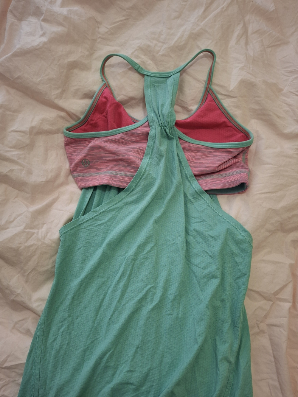lululemon athletica Teal Racerback Tank with Pink Built-In Bra
